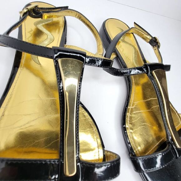 Nina Formal 1/2 inch heel Sandal Gold Black Size 6.5 - Picture 4 of 9